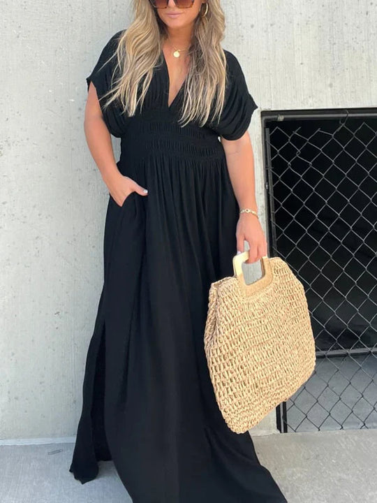 Camila - Vestido largo con escote fruncido y manga caída