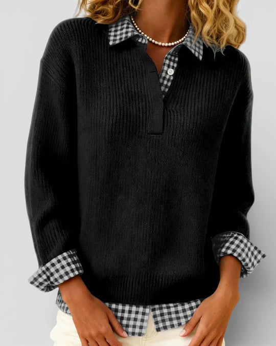 Berta – Jersey de punto con detalle de camisa a cuadros