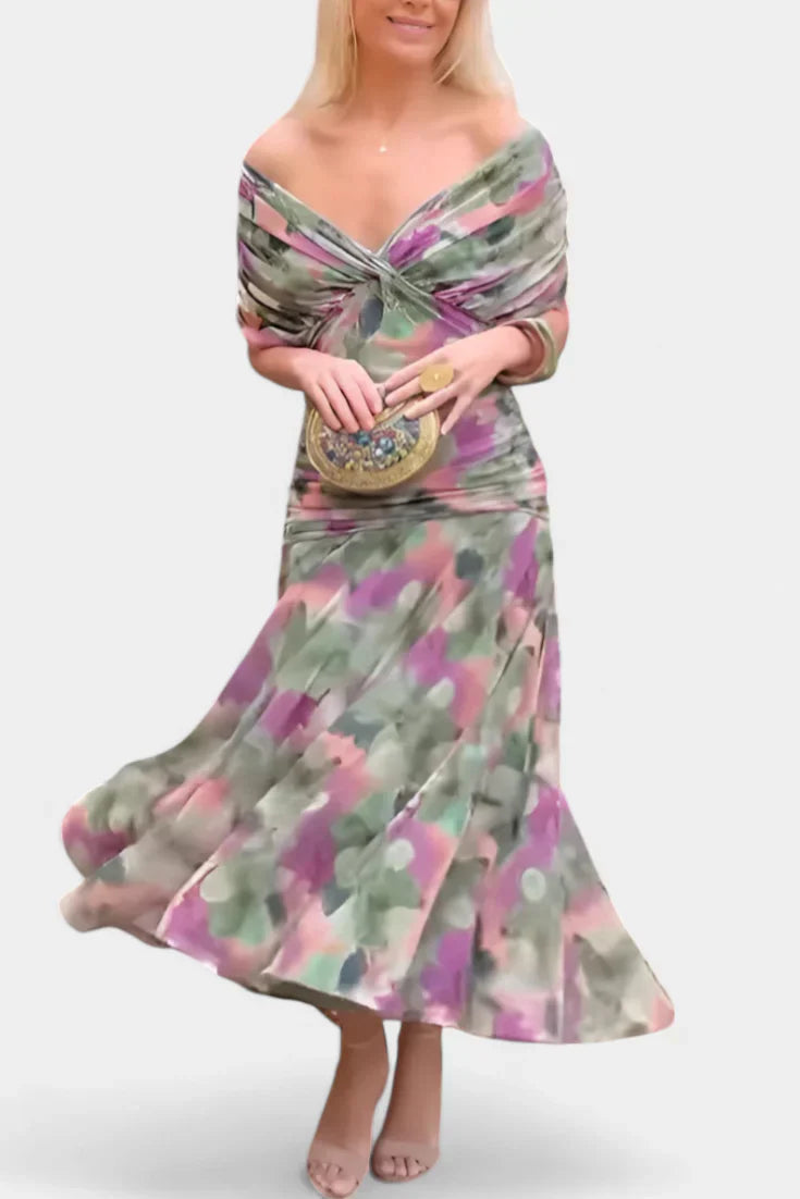 Alondra - Vestido largo con estampado floral de fantasía y escote en V