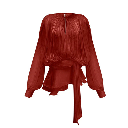 Eugenia – Vestido mini con volantes y pliegues neutros