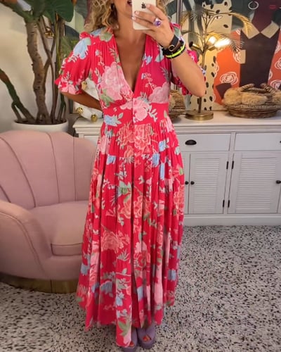Teresa™ Vestido largo acogedor con cuello en V y bolsillos