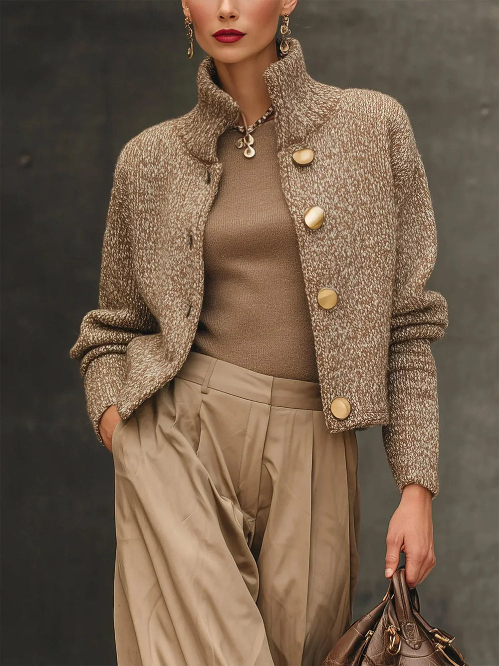 Aurora - Chaqueta elegante de punto texturizado con botones dorados