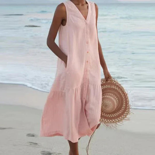Rocío™ Vestido camisero sin mangas con escote en V