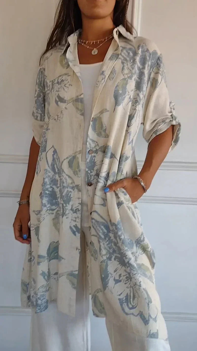 Judit™ – Vestido camisero floral con bolsillos y frescura relajada