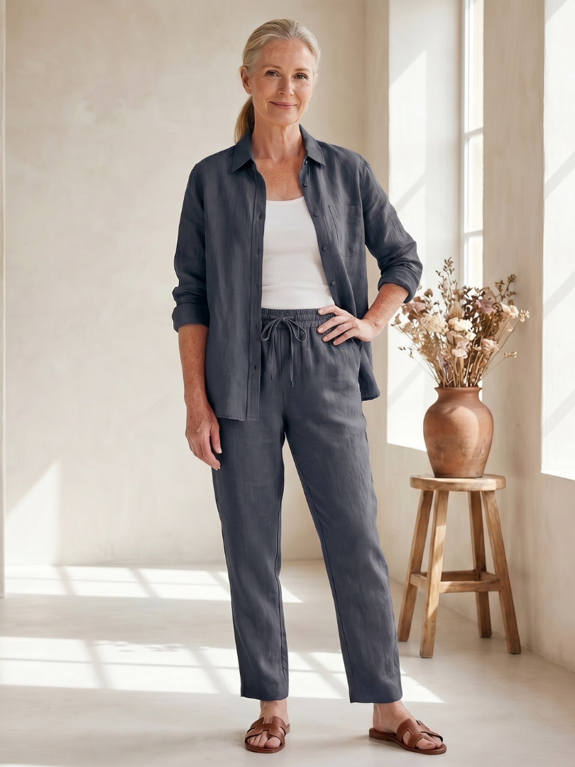 Noor | Conjunto de pantalones cónicos con camisa de manga larga
