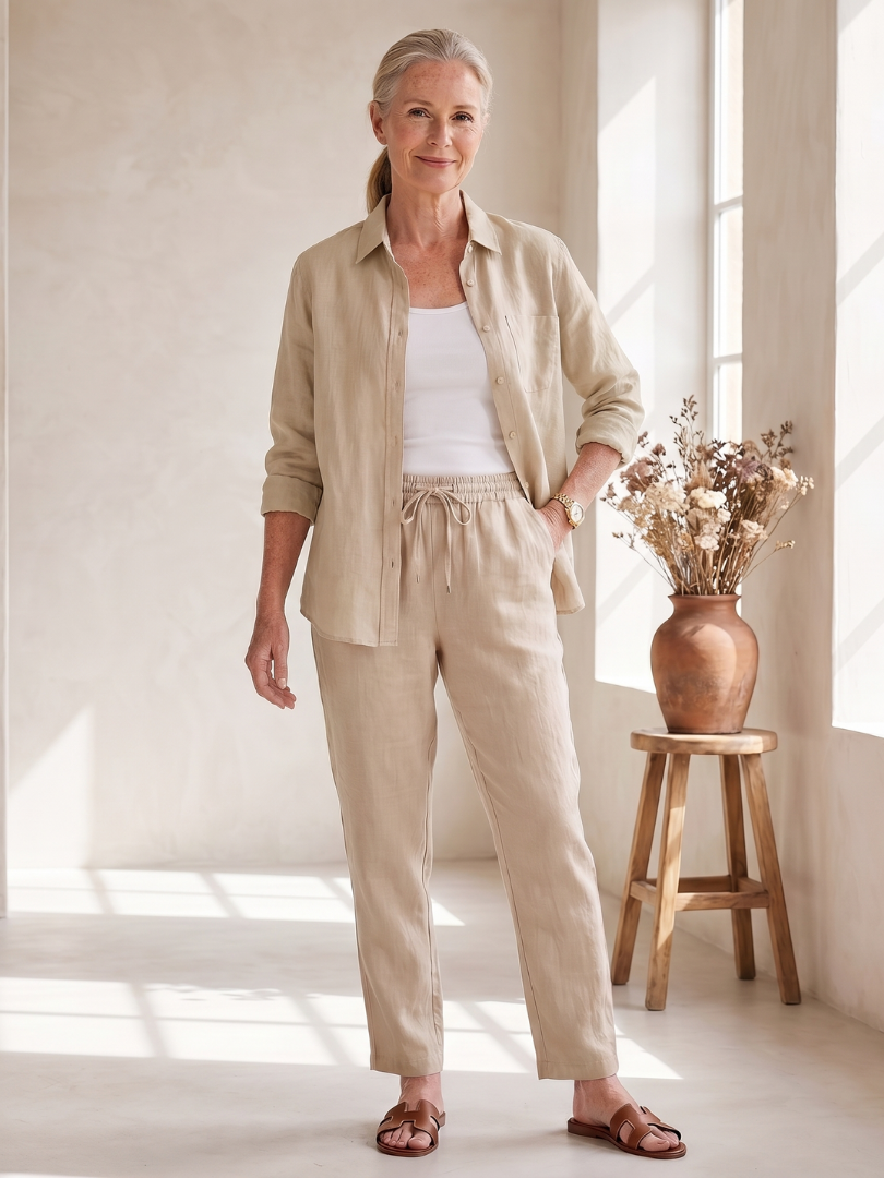Noor | Conjunto de pantalones cónicos con camisa de manga larga