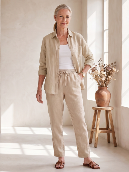 Noor | Conjunto de pantalones cónicos con camisa de manga larga