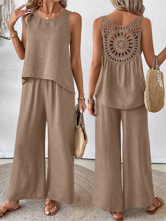 Tania™ | Conjunto con espalda calada y pantalón ancho