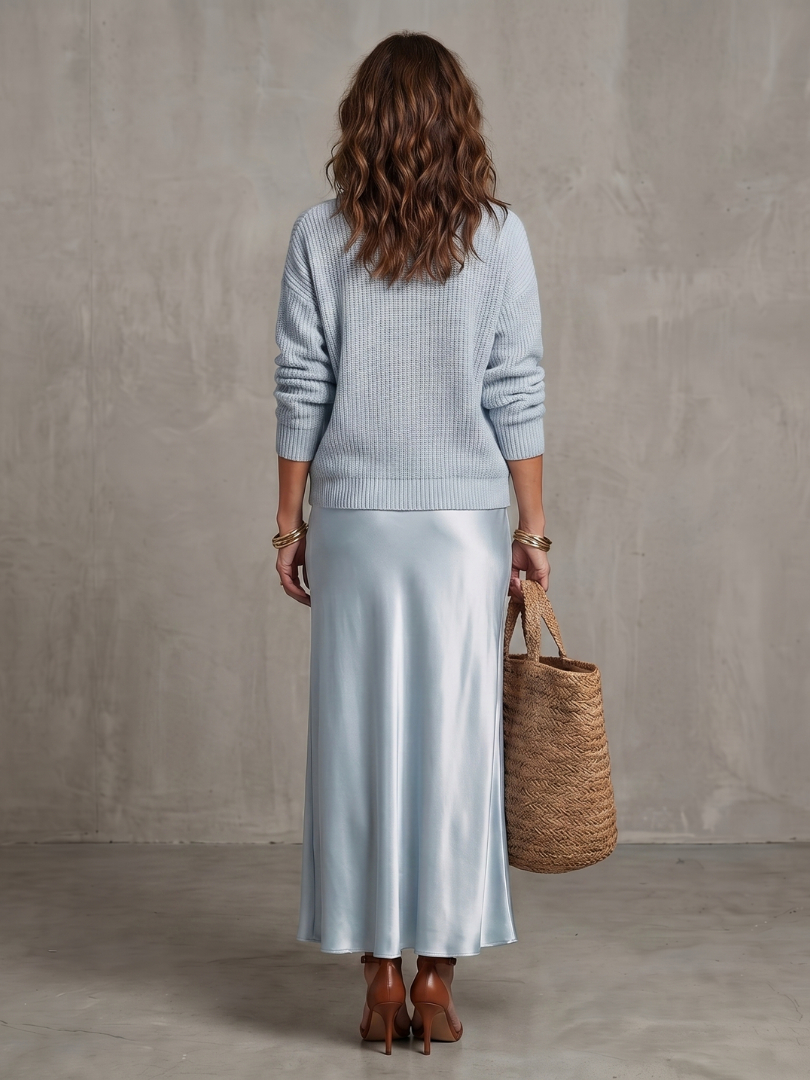 Luciana | Conjunto de capas de punto con falda de satén de otoño al bies