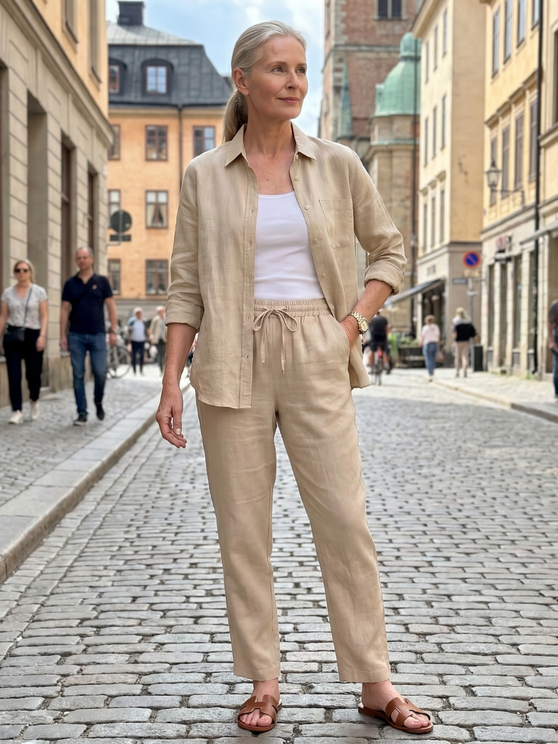 Noor | Conjunto de pantalones cónicos con camisa de manga larga