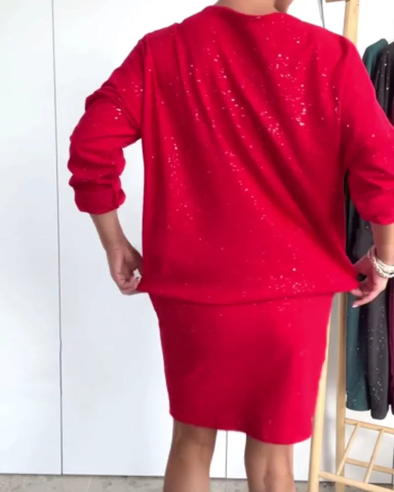 Alicia – Vestido recto con cuello redondo y brillo sutil