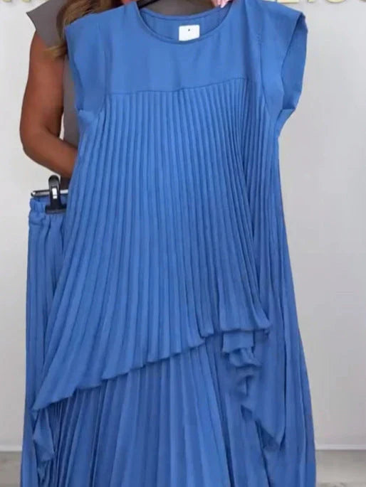 Elsa™ Conjunto plisado de dos piezas con top asimétrico y pantalón palazzo