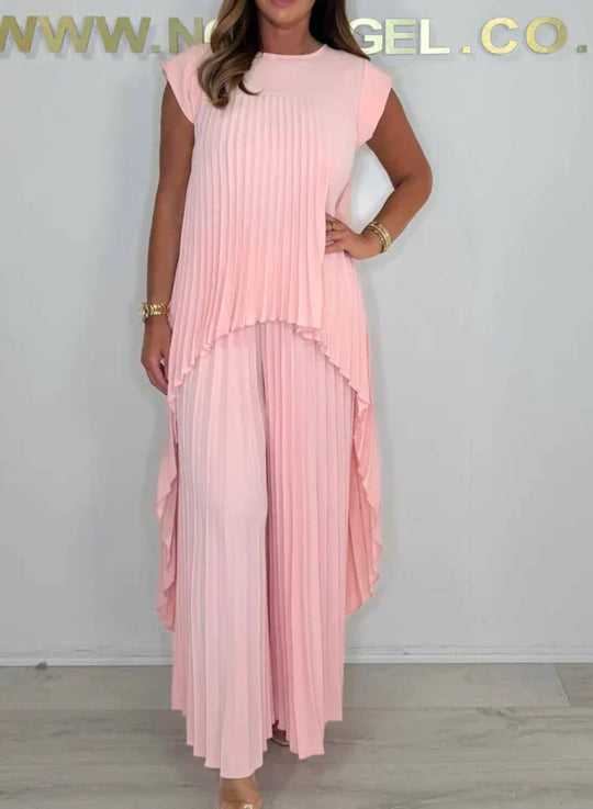 Elsa™ Conjunto plisado de dos piezas con top asimétrico y pantalón palazzo