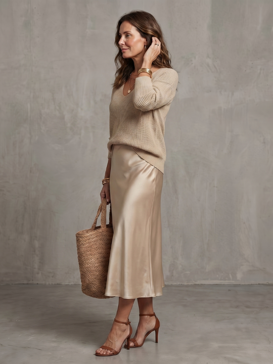 Luciana | Conjunto de capas de punto con falda de satén de otoño al bies