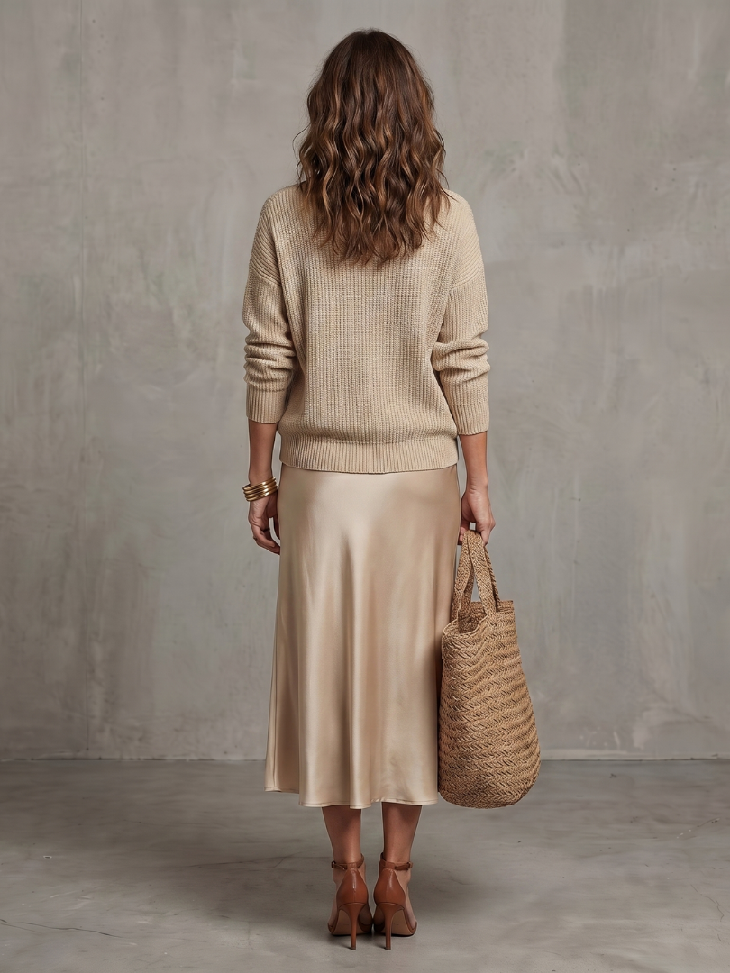 Luciana | Conjunto de capas de punto con falda de satén de otoño al bies