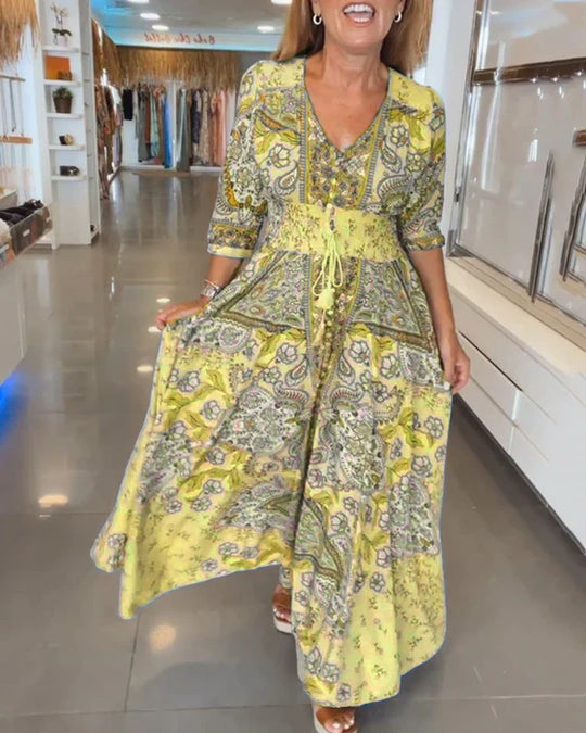 Nuria™ Vestido de fiesta con escote en V y mangas 3/4