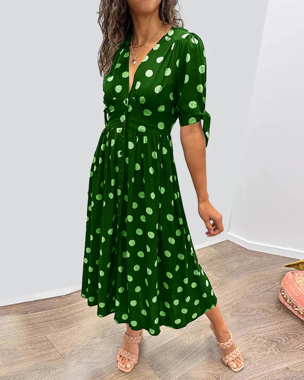 Mina™ | Vestido de escote en pico con lunares