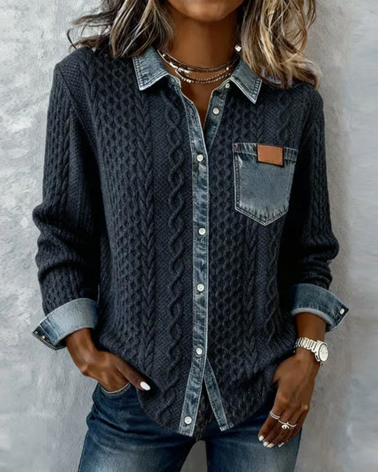 Eva - Camisa de manga larga con patchwork denim