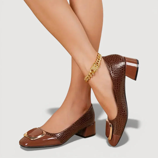 Livana – Zapatos de tacón bajo efecto cocodrilo