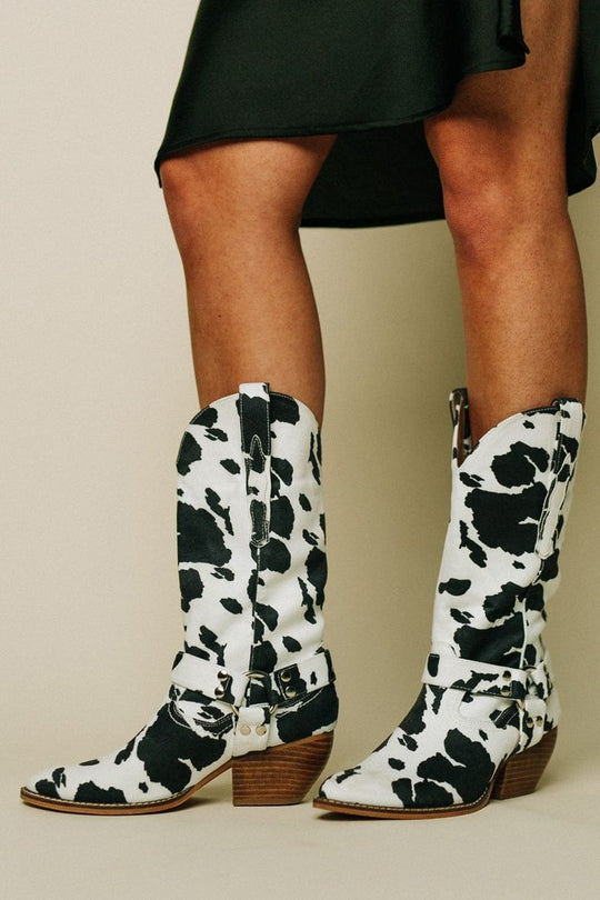 Eva | Botas de moda para damas con patrón de piel de vaca al estilo western