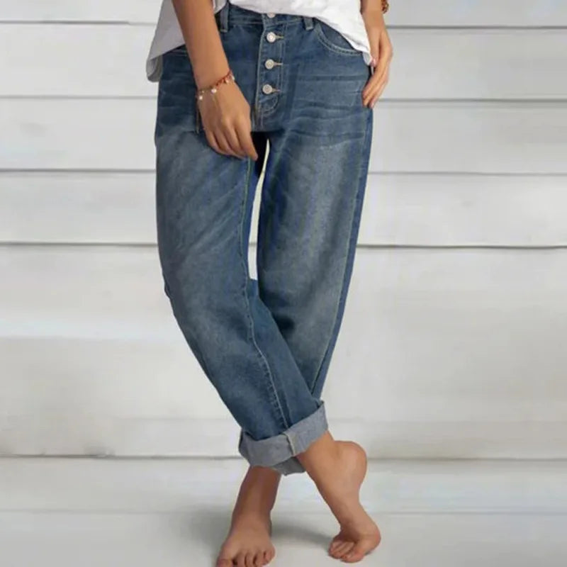 Sandra | Pantalones Vaqueros Amplios para Dama con Botonera