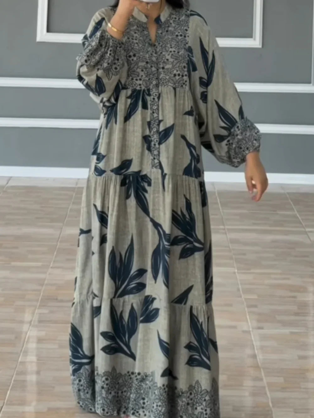 Dalia - Vestido holgado con mangas de linterna estampadas