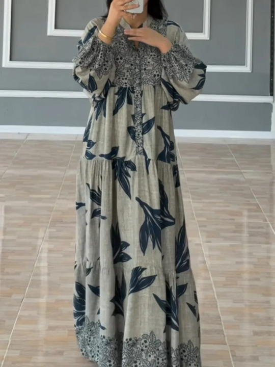 Dalia - Vestido holgado con mangas de linterna estampadas