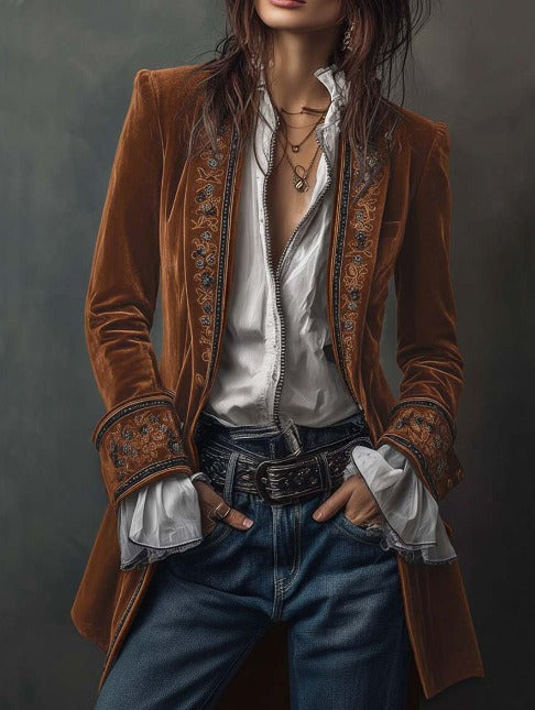Lavinia – Chaqueta elegante de terciopelo con bordados refinados