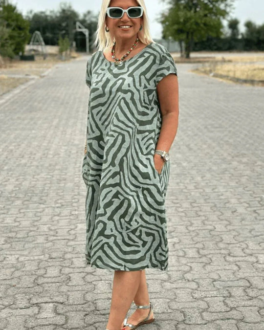Nelia - Vestido fluido de verano con estampado abstracto y bolsillos