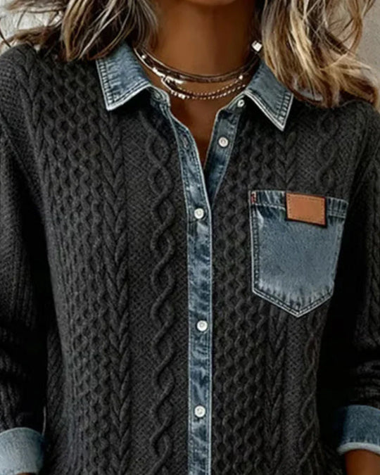 Eva - Camisa de manga larga con patchwork denim
