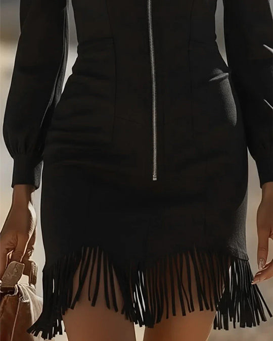 Rita - Vestido con cremallera y bajo de flecos