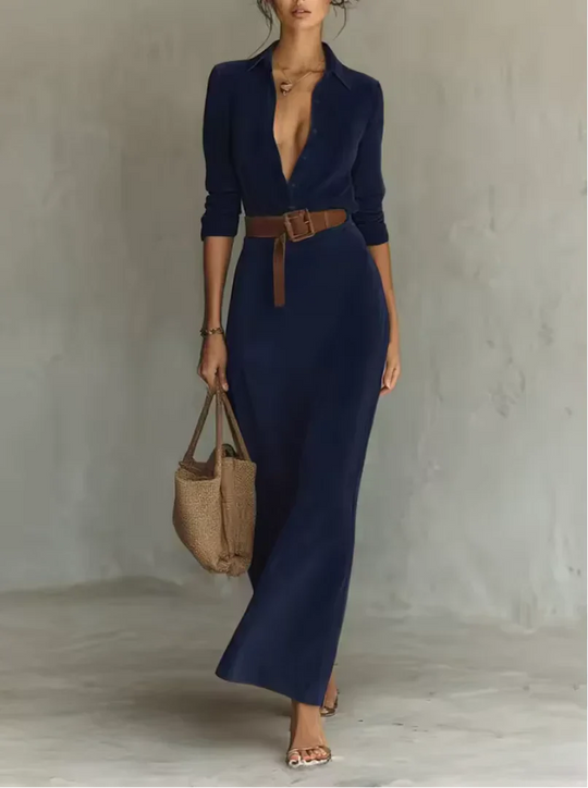 Elena - Vestido maxi de efecto ante con cinturón