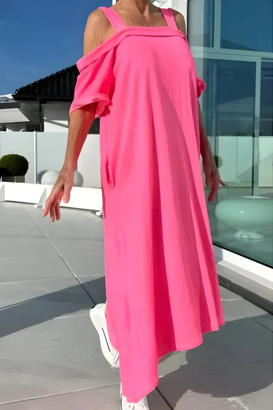 Mónica™ – Vestido largo  de verano con hombros descubiertos y diseño fluido