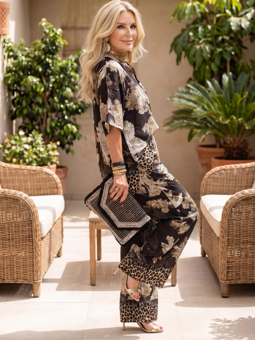 Mina | Conjunto de top cruzado de pierna ancha estampado