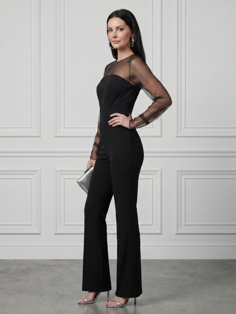 Oksana | Mono con pernera acampanada y corpiño transparente