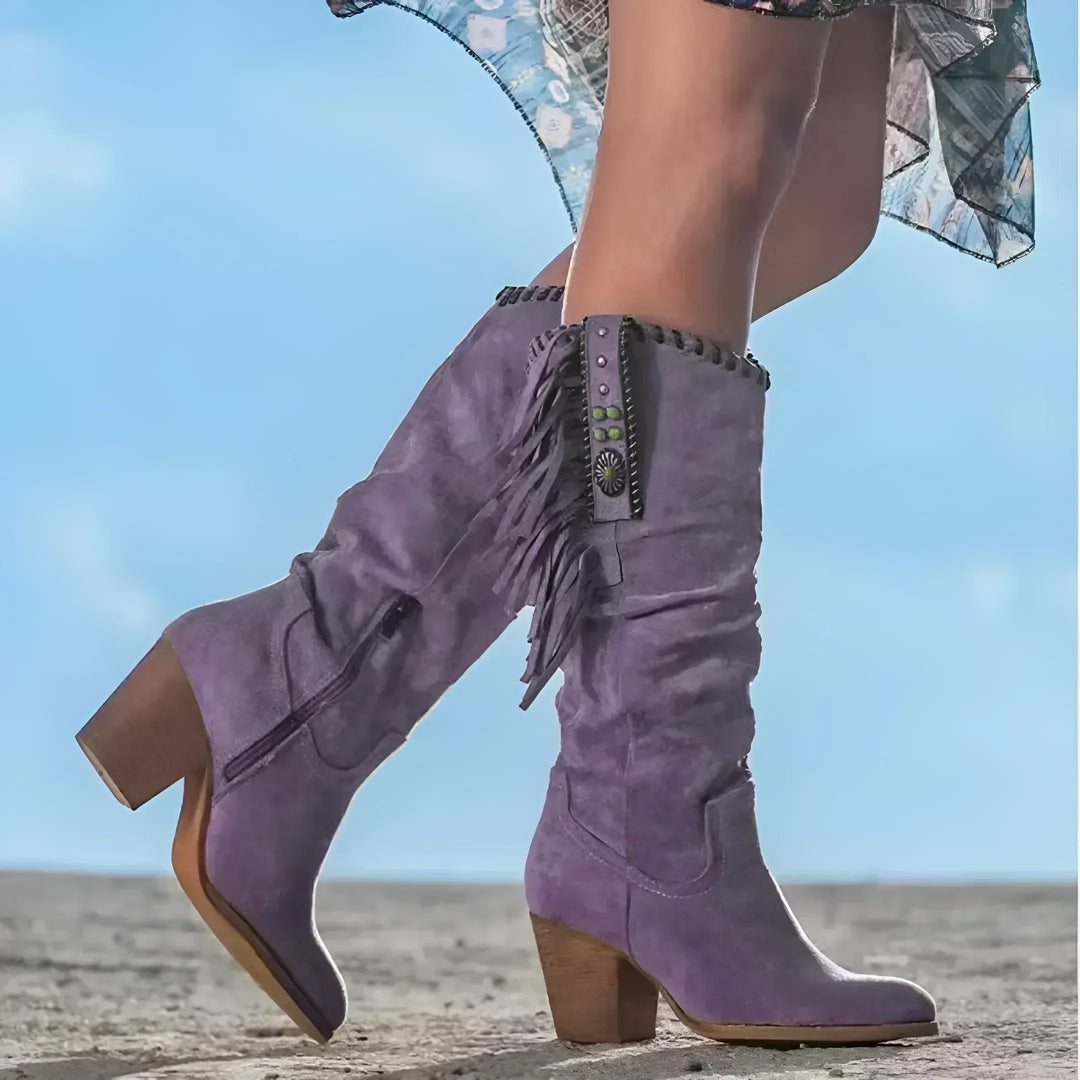Felicia | Botas Western para mujeres con flecos y tacón grueso
