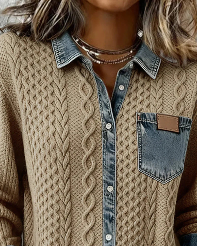 Eva - Camisa de manga larga con patchwork denim