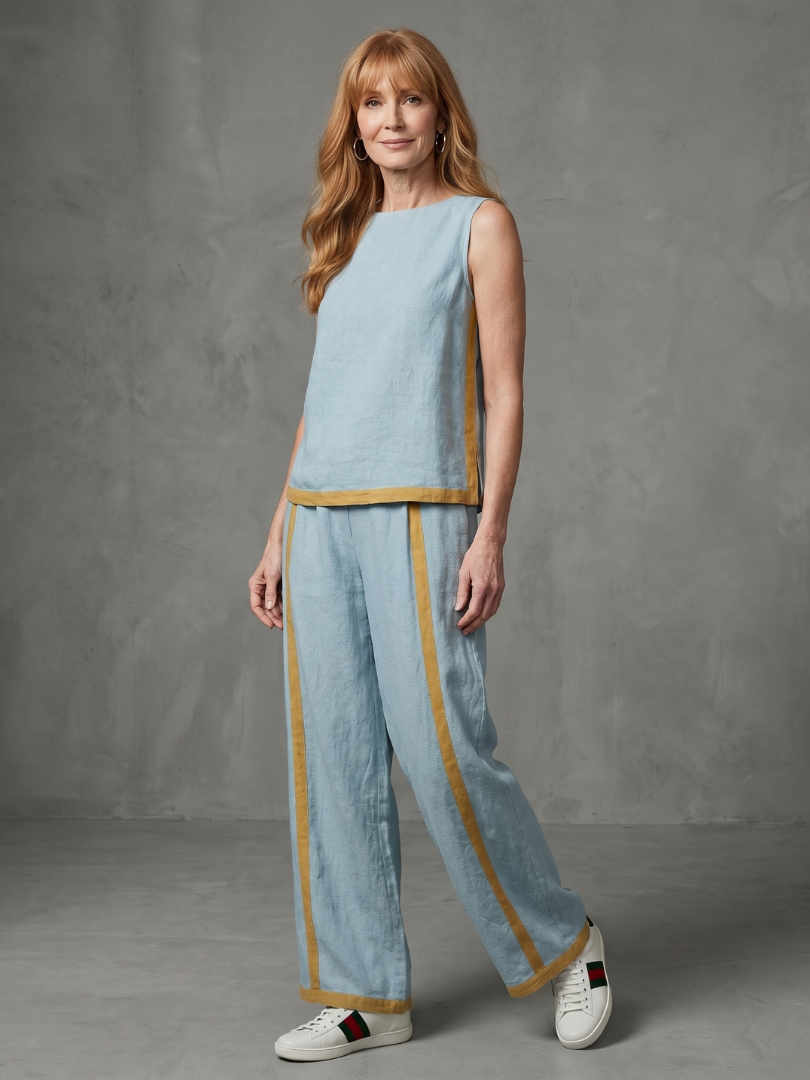 Inara | Conjunto de pantalones en contraste con pierna ancha y top sin mangas