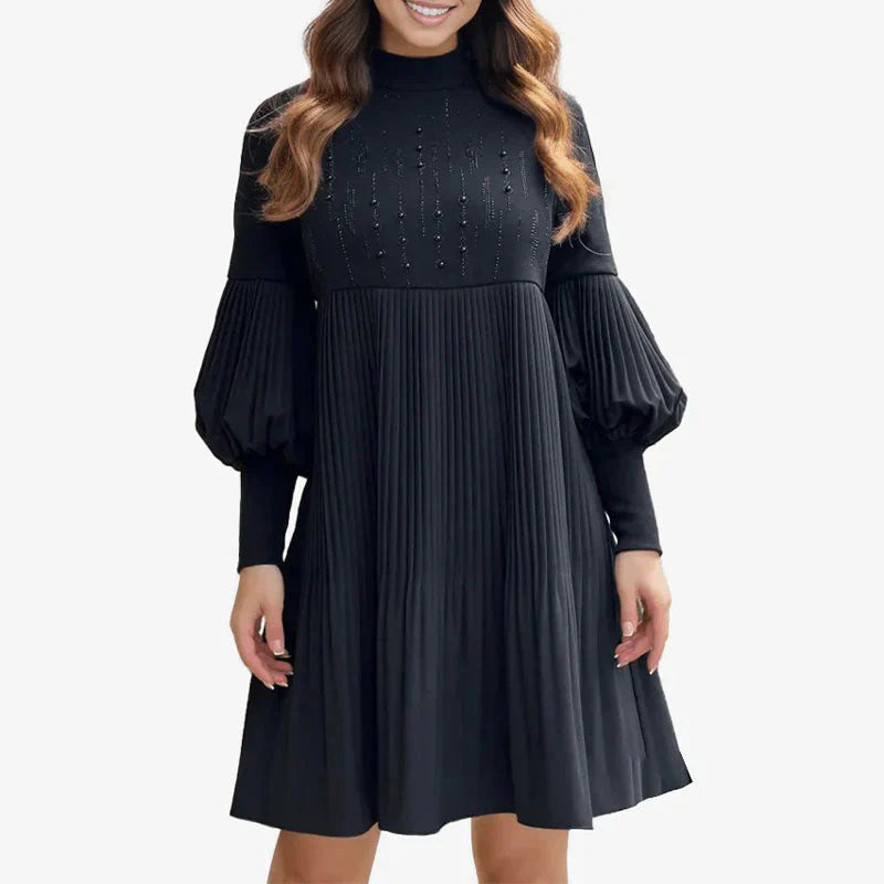 Renata - Vestido con mangas abullonadas y cuello alto