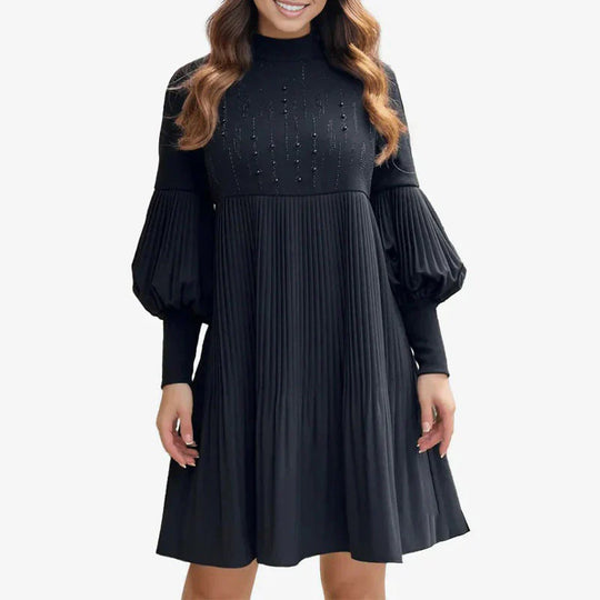 Renata - Vestido con mangas abullonadas y cuello alto