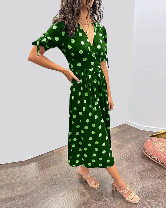 Mina™ | Vestido de escote en pico con lunares