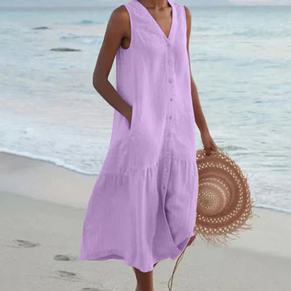 Rocío™ Vestido camisero sin mangas con escote en V