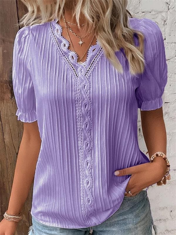 Pilar - Blusa plisada con encaje y manga abullonada