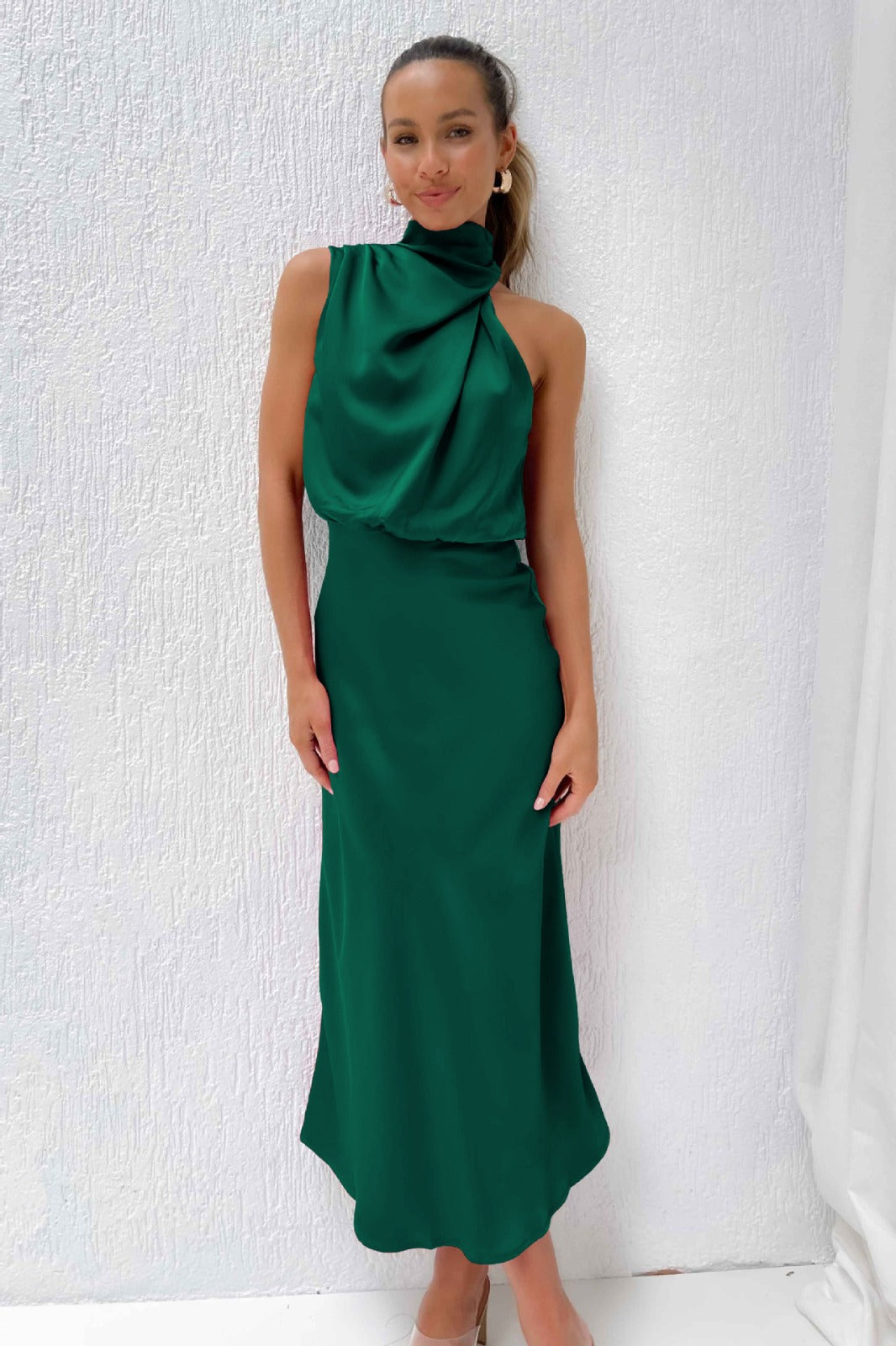 Beatriz - Vestido largo elegante con cuello drapeado