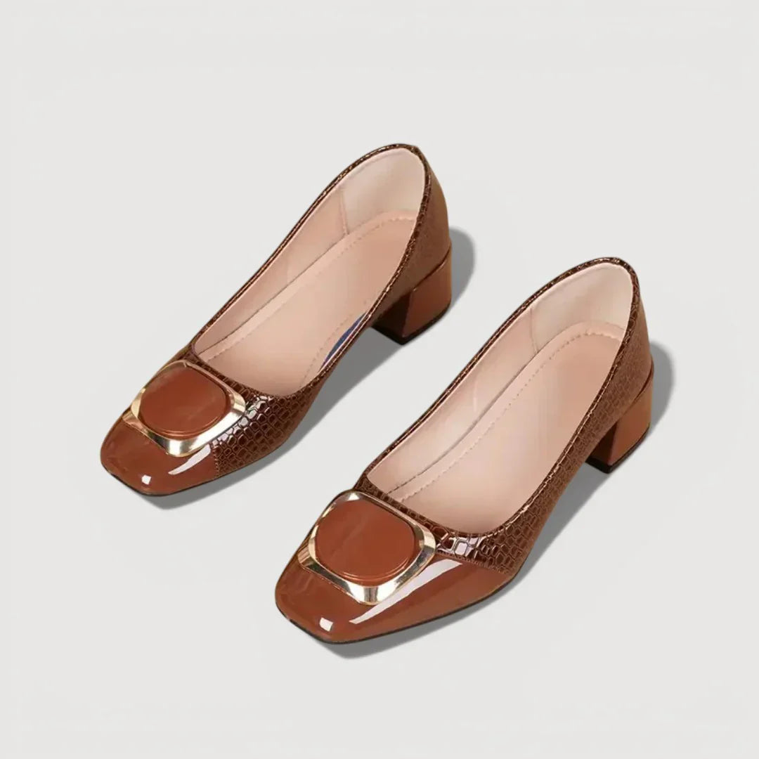 Livana – Zapatos de tacón bajo efecto cocodrilo