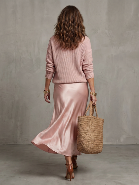 Luciana | Conjunto de capas de punto con falda de satén de otoño al bies