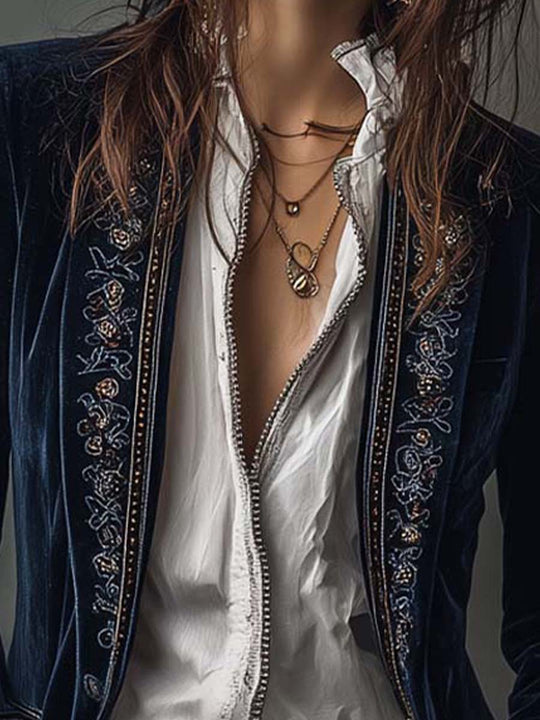 Lavinia – Chaqueta elegante de terciopelo con bordados refinados