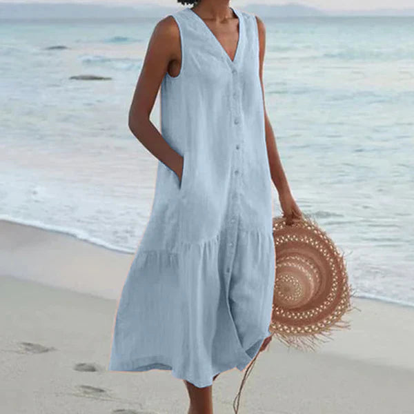 Rocío™ Vestido camisero sin mangas con escote en V