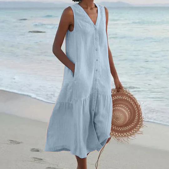 Rocío™ Vestido camisero sin mangas con escote en V