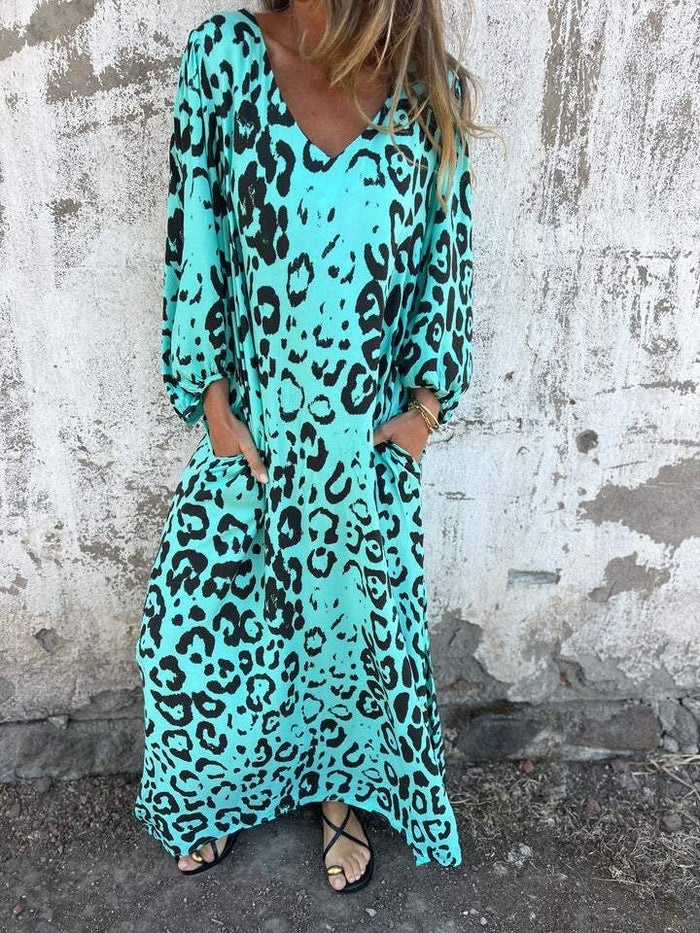 Abril - Vestido largo de estampado salvaje con bolsillos